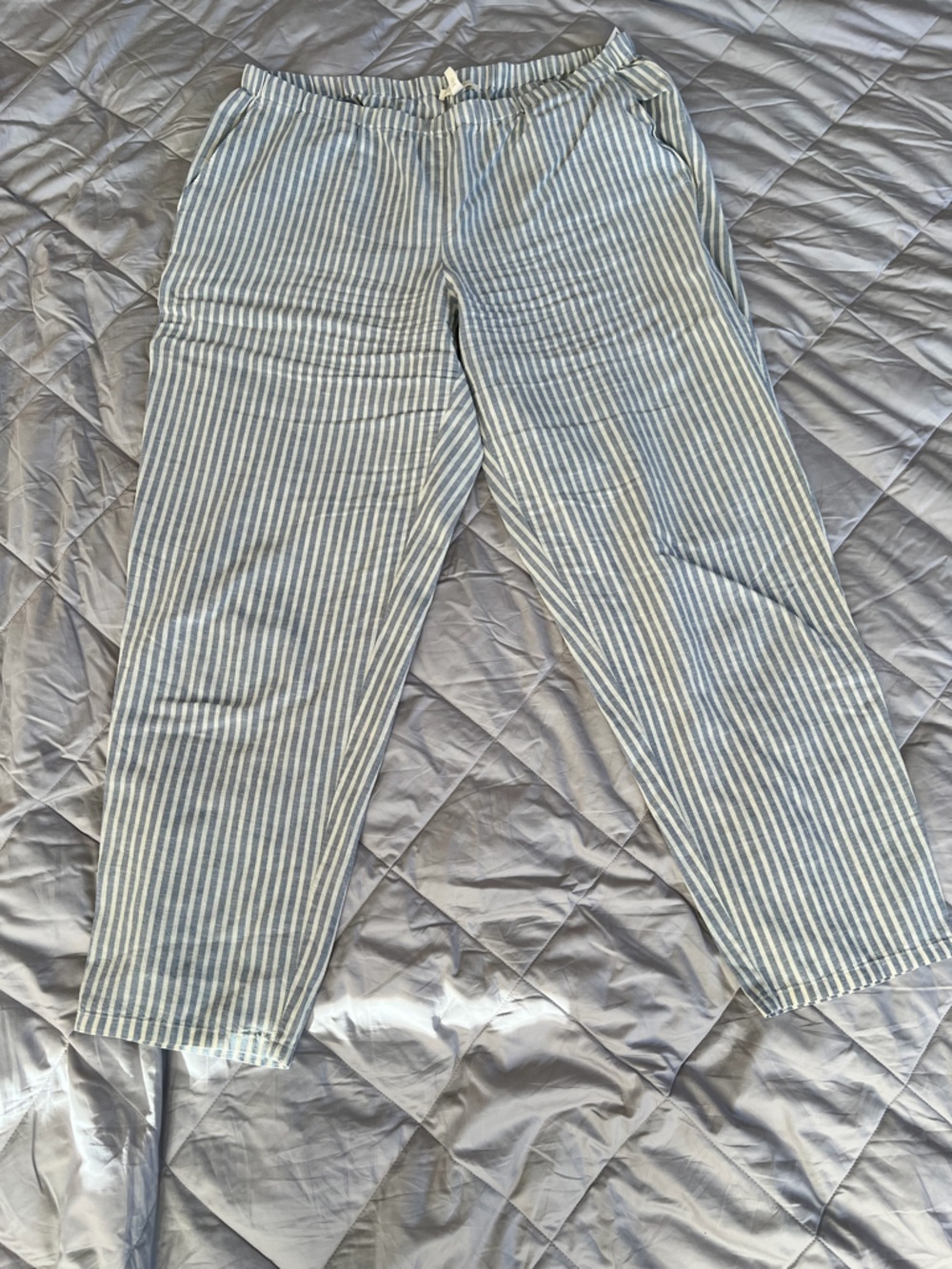 Eileen Fisher Striped Lightweight Linen Pants - Blue & White
